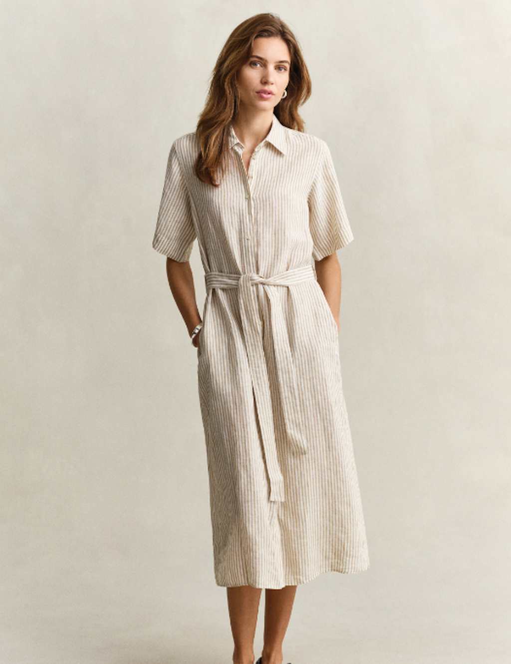 Gant Women's Pure Linen Striped Midi Shirt Dress - 18 - Beige - Available at M&S
