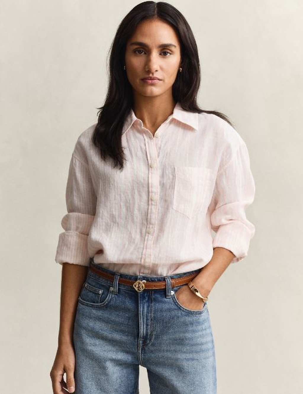Gant Women's Relaxed Fit Striped Linen Shirt - 34 - Pink - Available at M&S