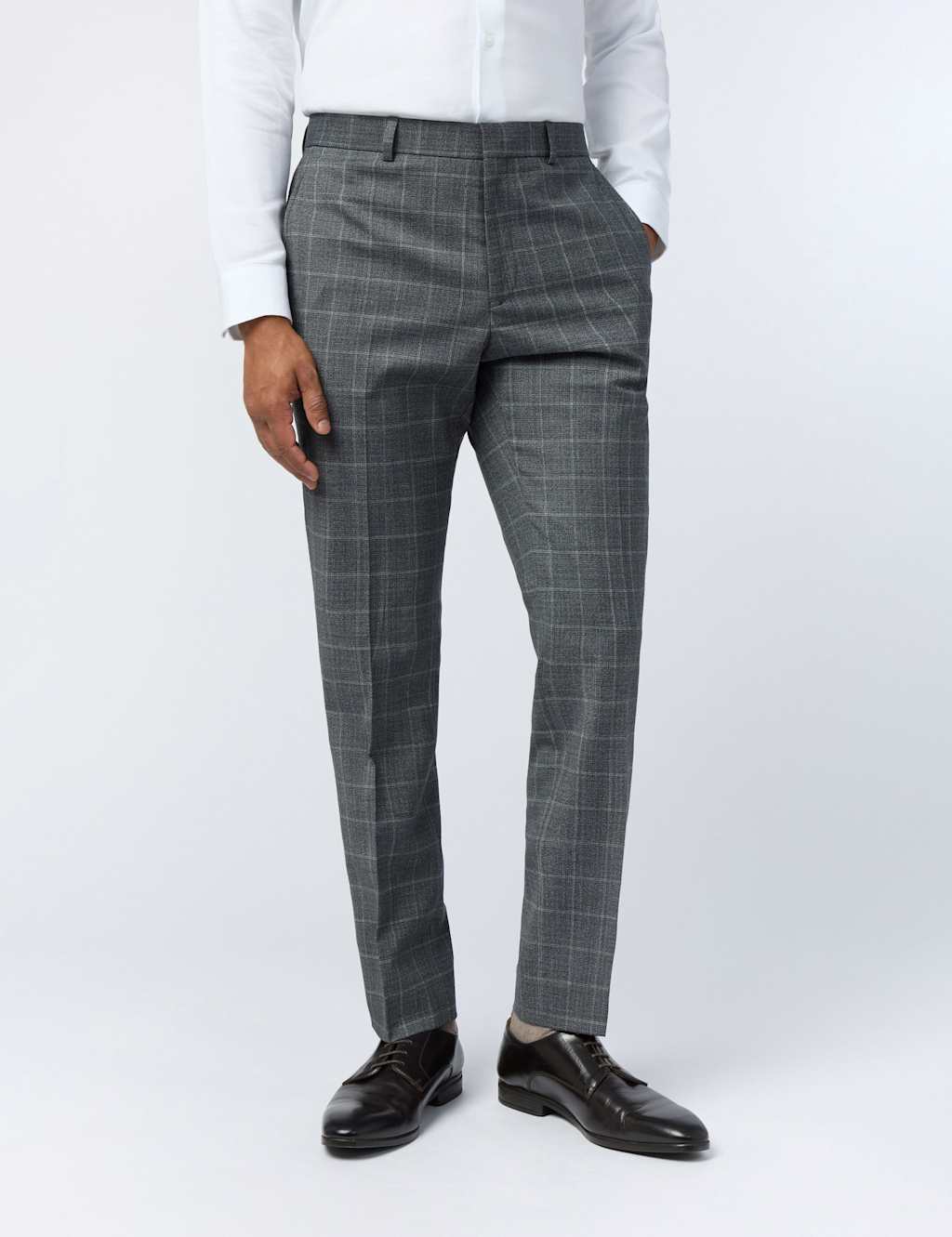 Ted Baker Slim Fit Wool Rich Check Trousers Charcoal