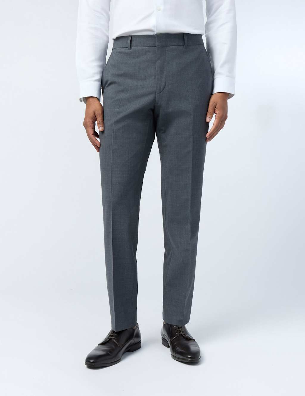 Ted Baker Slim Fit Wool Rich Flat Front Performance Trousers Charcoal