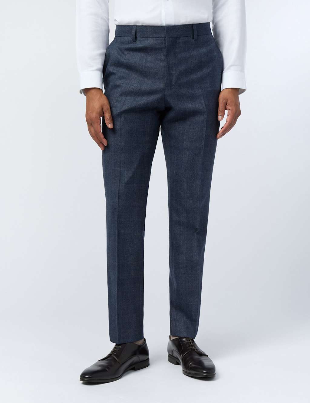 Ted Baker Slim Fit Wool Rich Check Performance Trousers Navy Mix