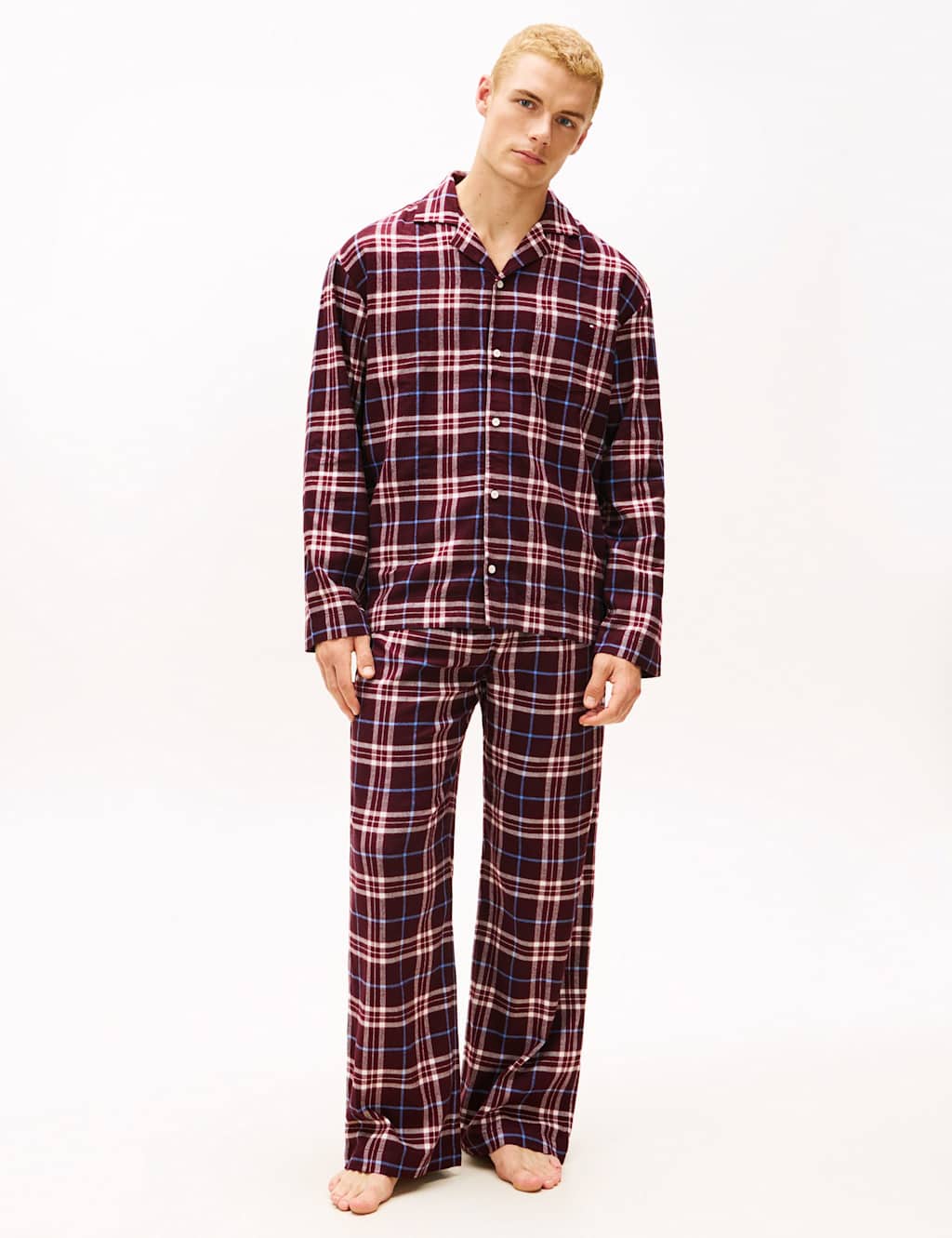 Tommy Hilfiger Cotton Rich Checked Pyjama Set Burgundy