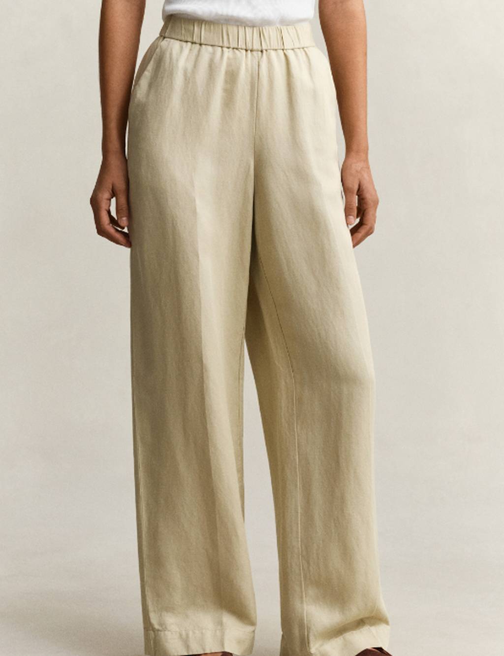 Gant Women's Linen Blend Wide Leg Trousers - 36 - Beige - Available at M&S