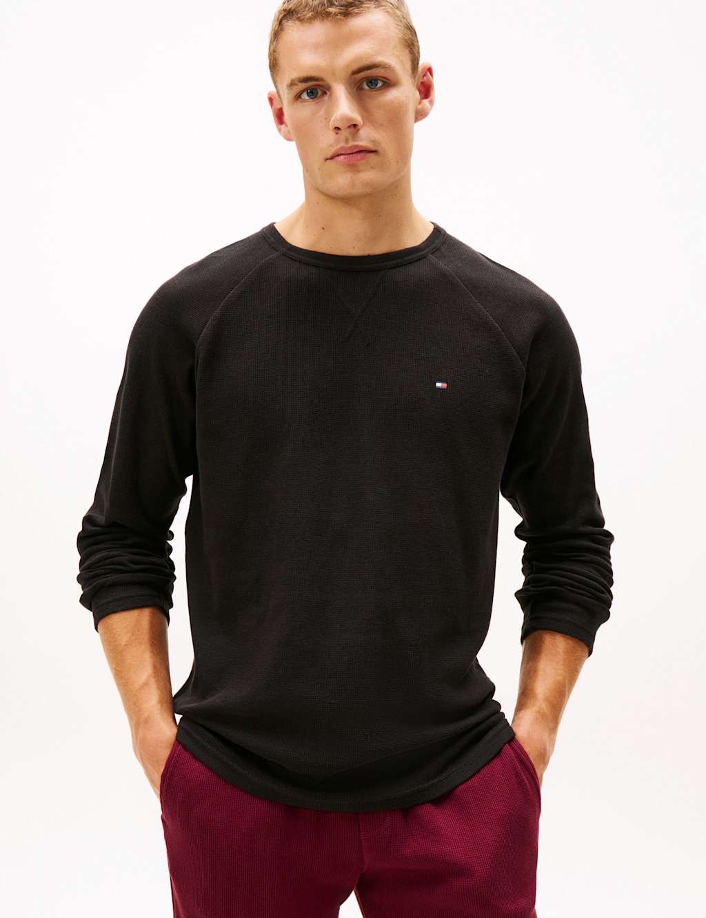 Tommy Hilfiger Pure Cotton Waffle Pyjama Top Black