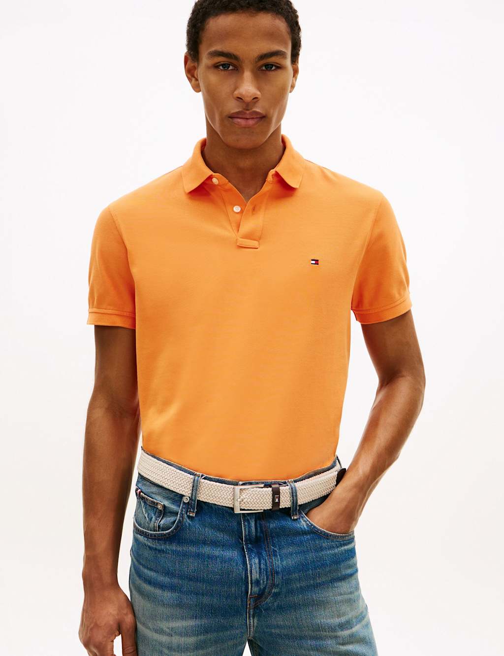 Tommy Hilfiger Men's 1985 Cotton Rich Pique Polo Shirt - M - Orange - Available at M&S