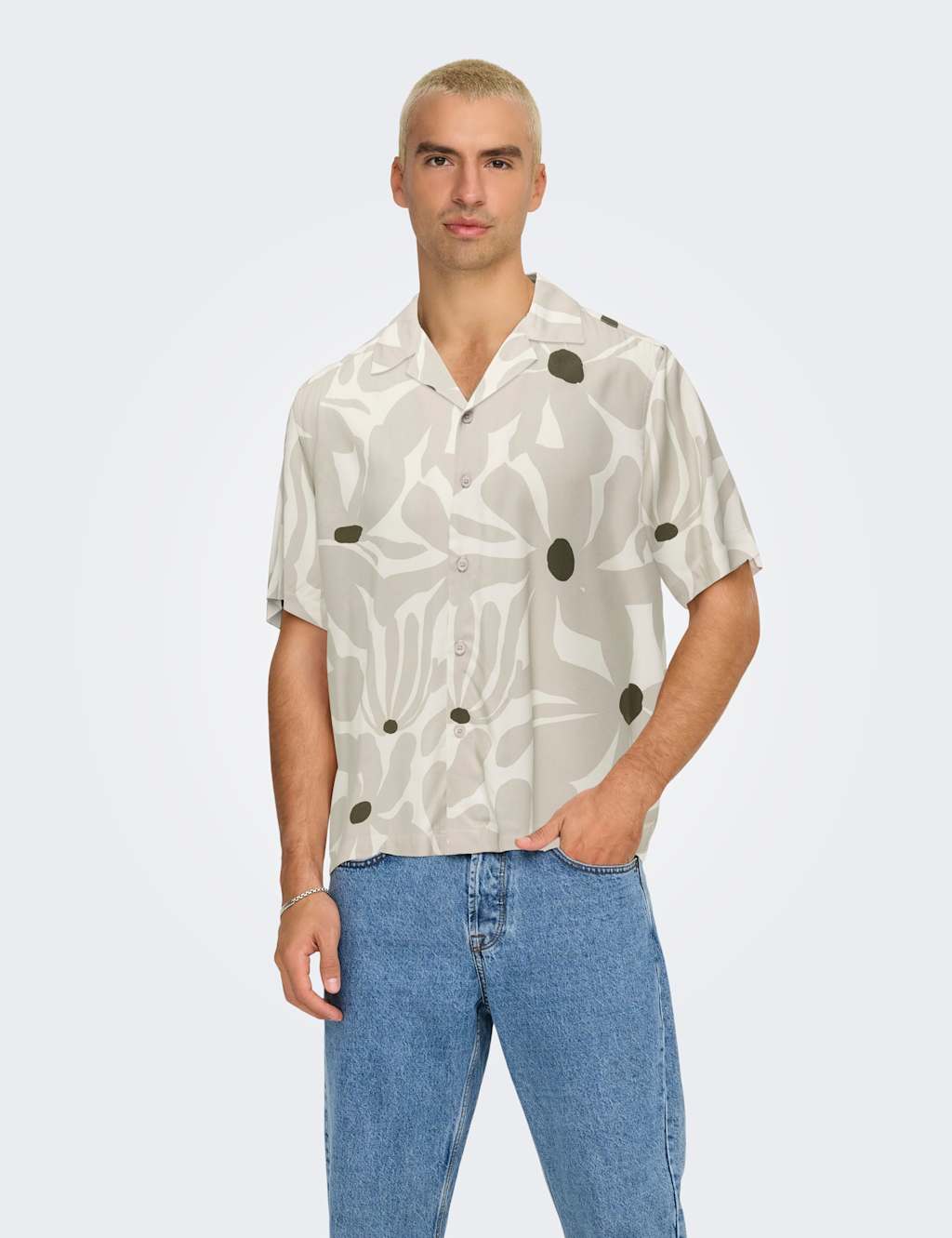 Only & Sons Men's Regular Fit Floral Short Sleeve Shirt - XL - Stone - Available at M&S