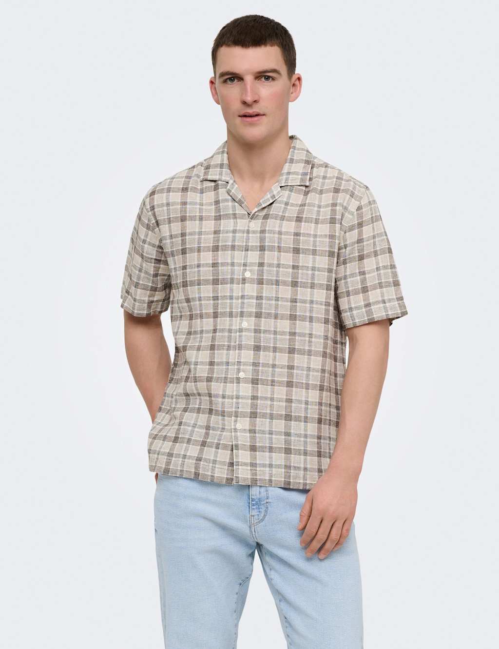 Only & Sons Men's Onscaiden Life Linen Blend Checked Shirt - L - Brown - Available at M&S