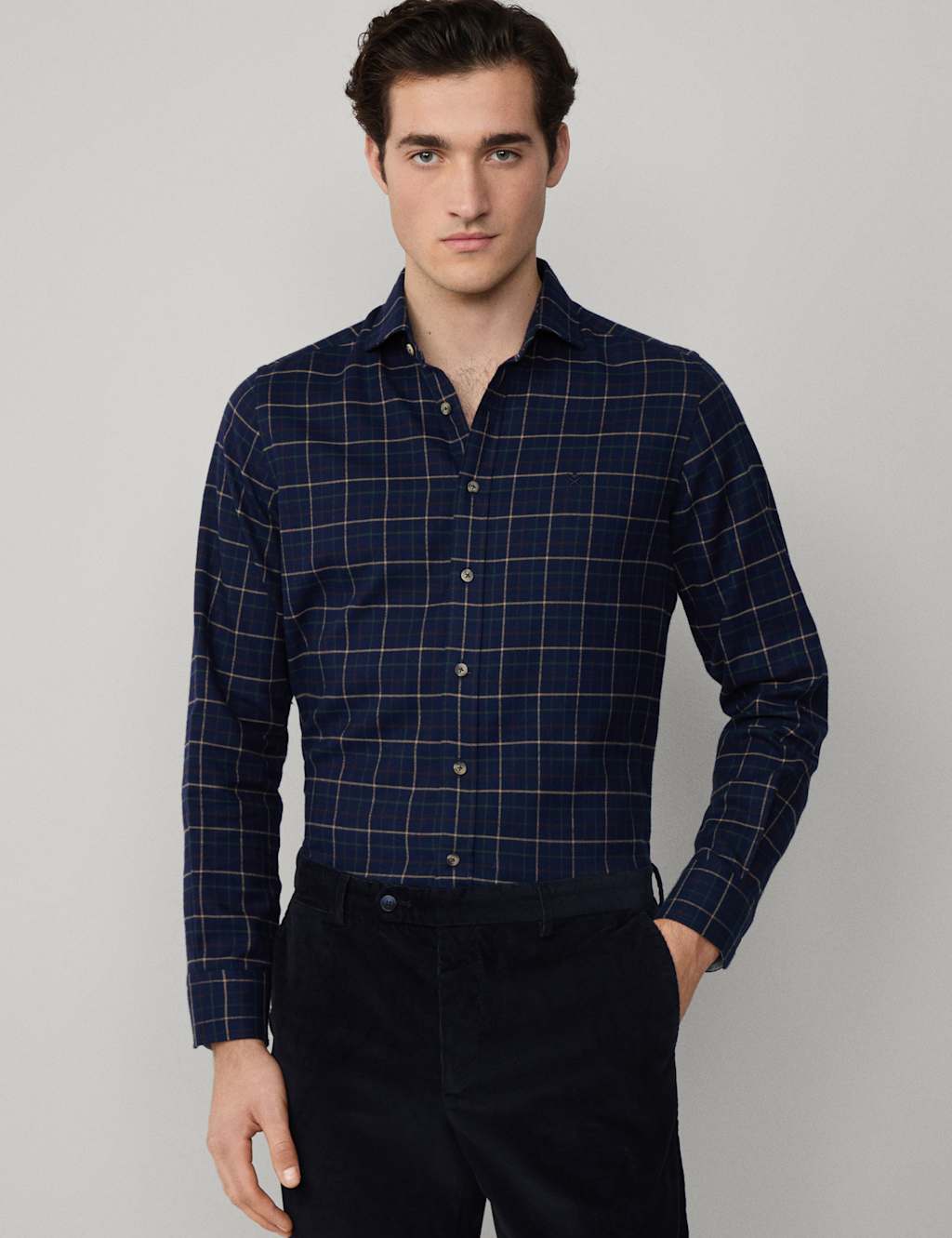 Hackett Pure Cotton Checked Flannel Shirt Navy Mix