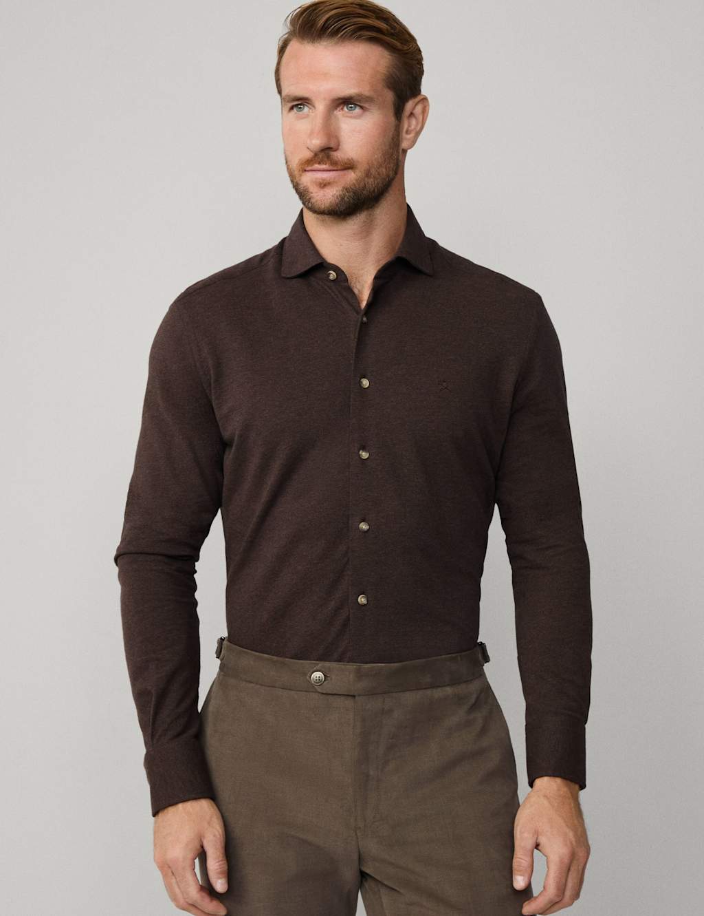 Hackett Tailored Fit Pure Cotton Dress Shirt Dark Brown