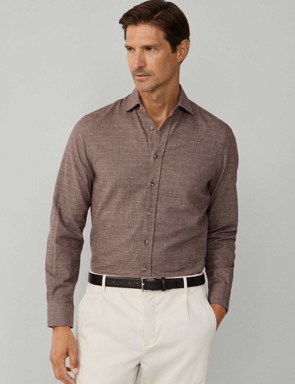 Hackett Brushed Cotton Checked Flannel Shirt Camel