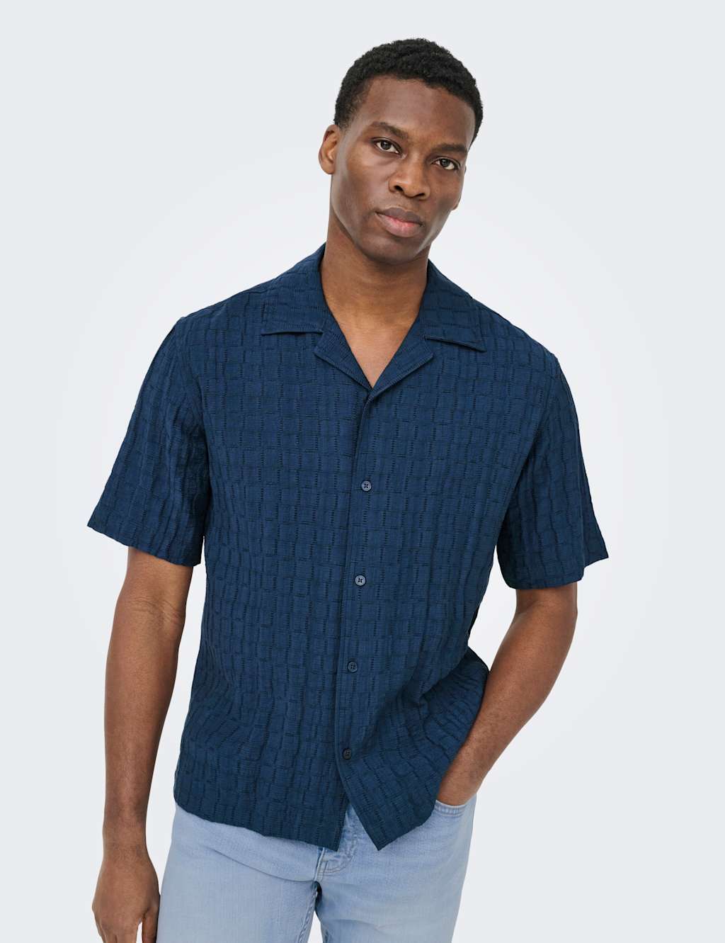 Only & Sons Men's Regular Fit Cuban Collar Short Sleeve Shirt - S - Dark Navy - Available at M&S