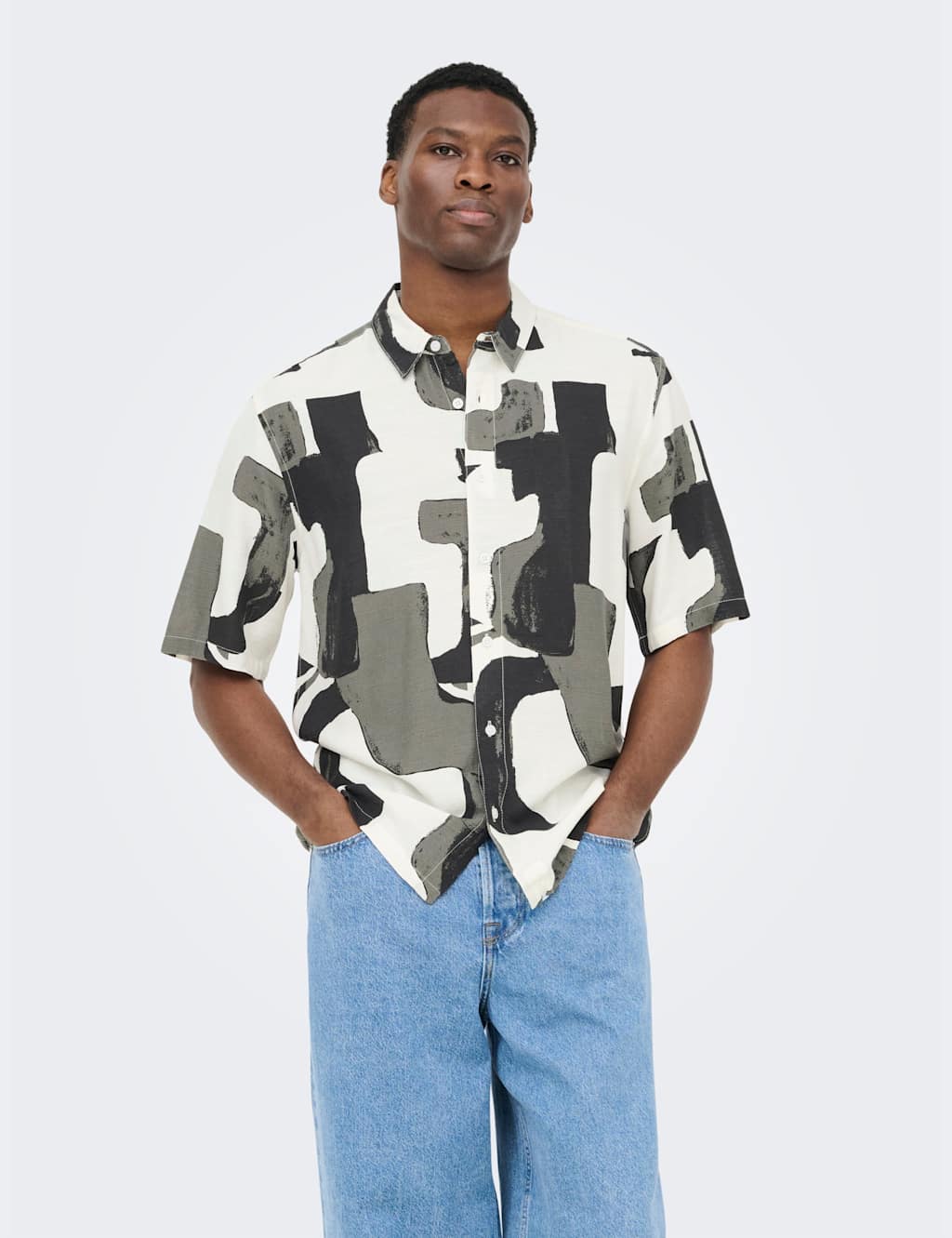 Only & Sons Men's Regular Fit Abstract Print Short Sleeve Shirt - S - Black Mix - Available at M&S