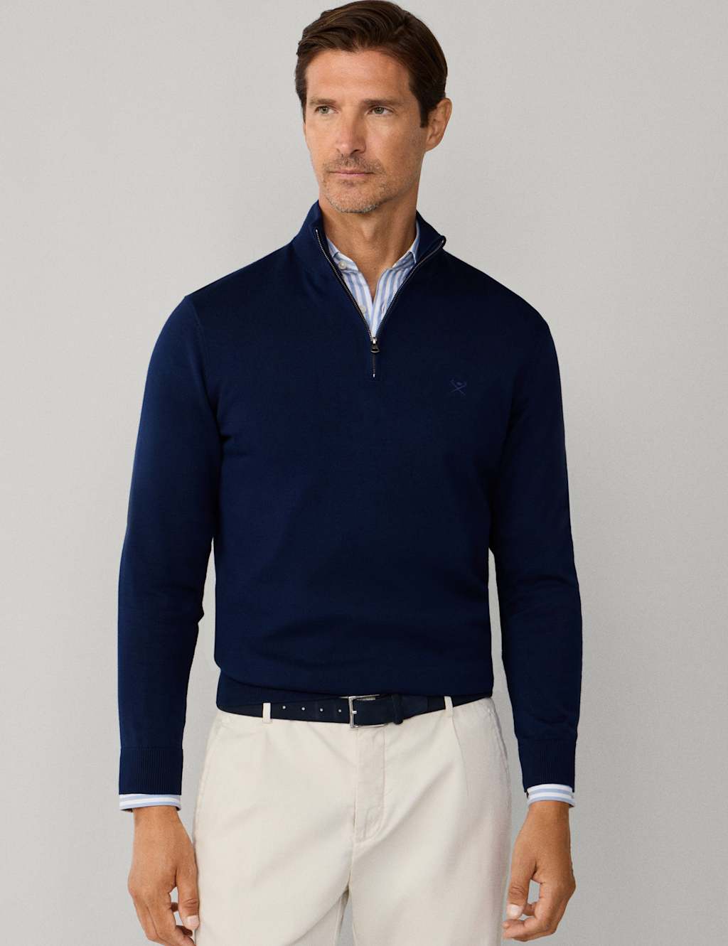 Hackett Pure Cotton Half Zip Jumper Navy