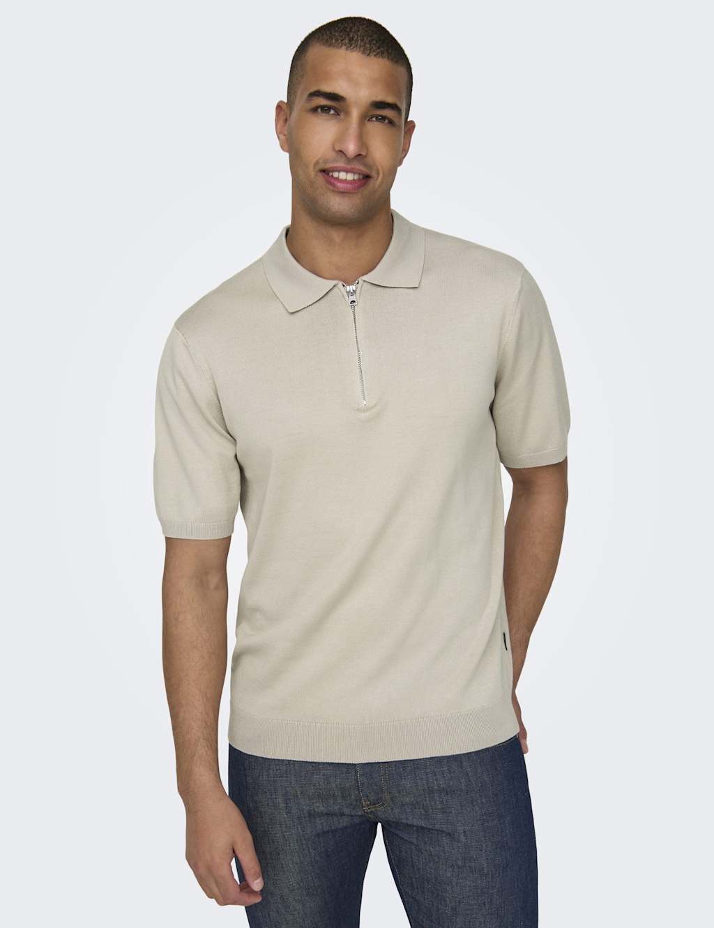 Only & Sons Men's Zip-Up Polo Shirt - M - Grey - Available at M&S