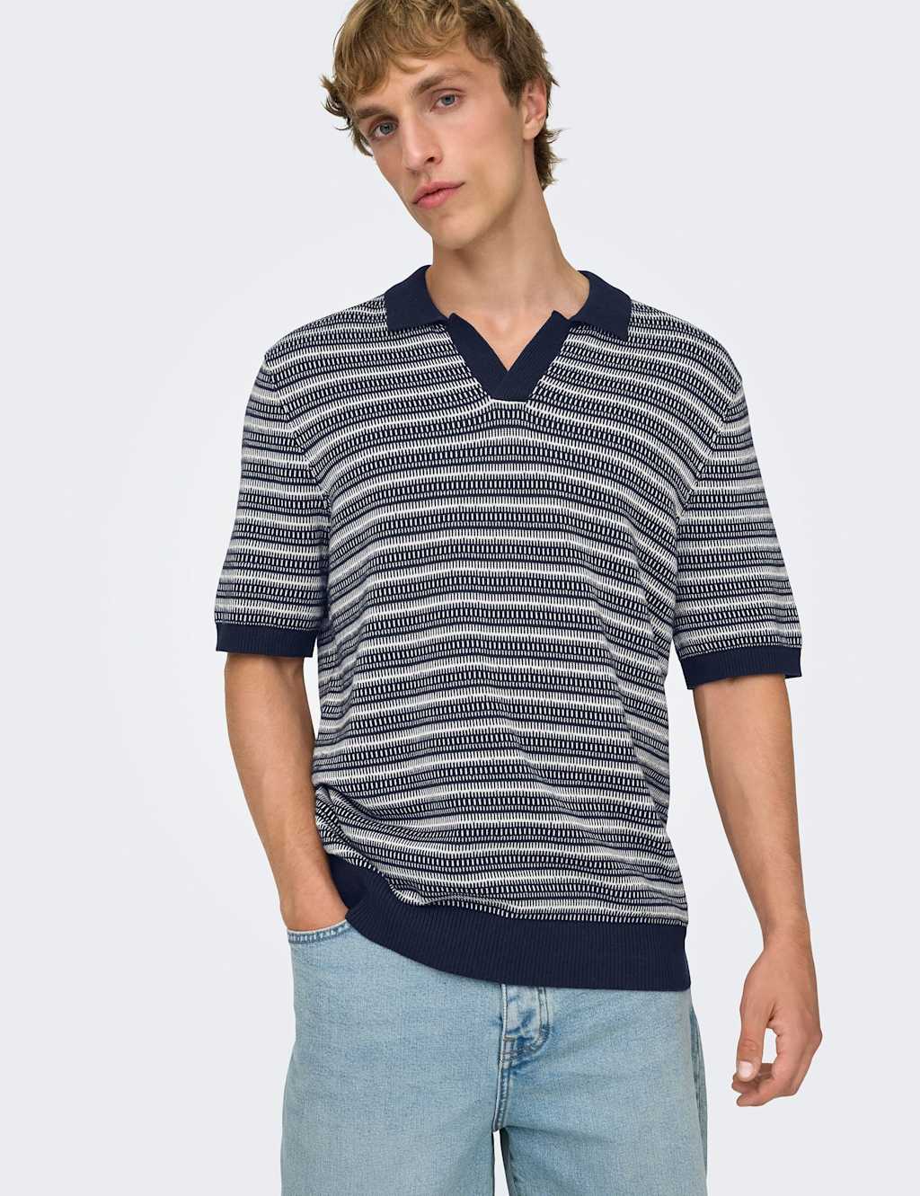 Only & Sons Men's Pure Cotton Striped Polo Shirt - 2XL - Navy Mix - Available at M&S
