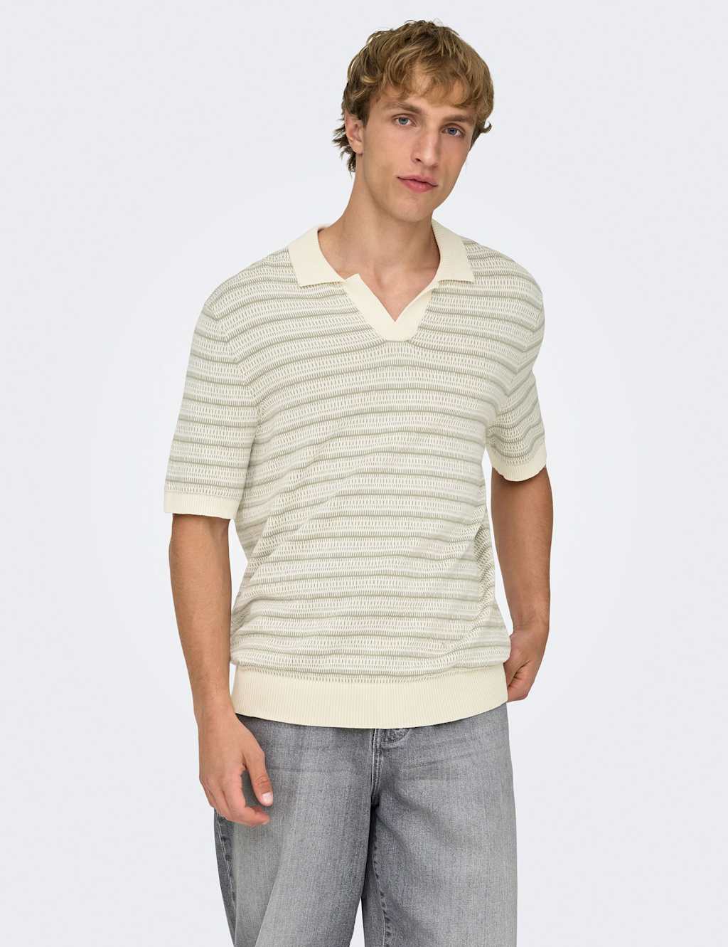 Only & Sons Men's Pure Cotton Striped Polo Shirt - XL - Cream - Available at M&S