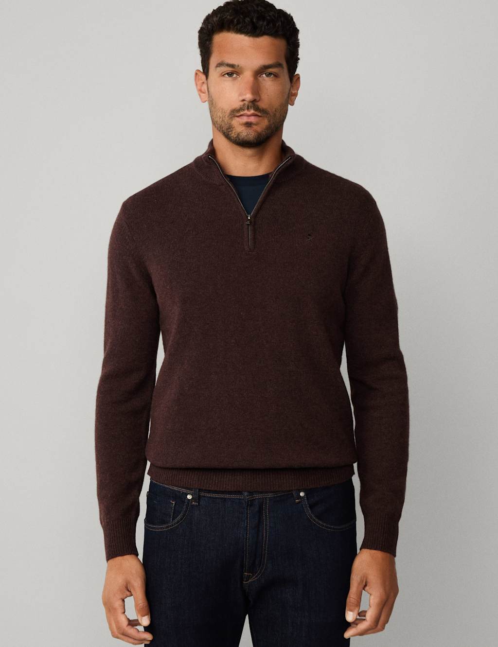 Hackett Pure Lambswool Half Zip Jumper Dark Blue
