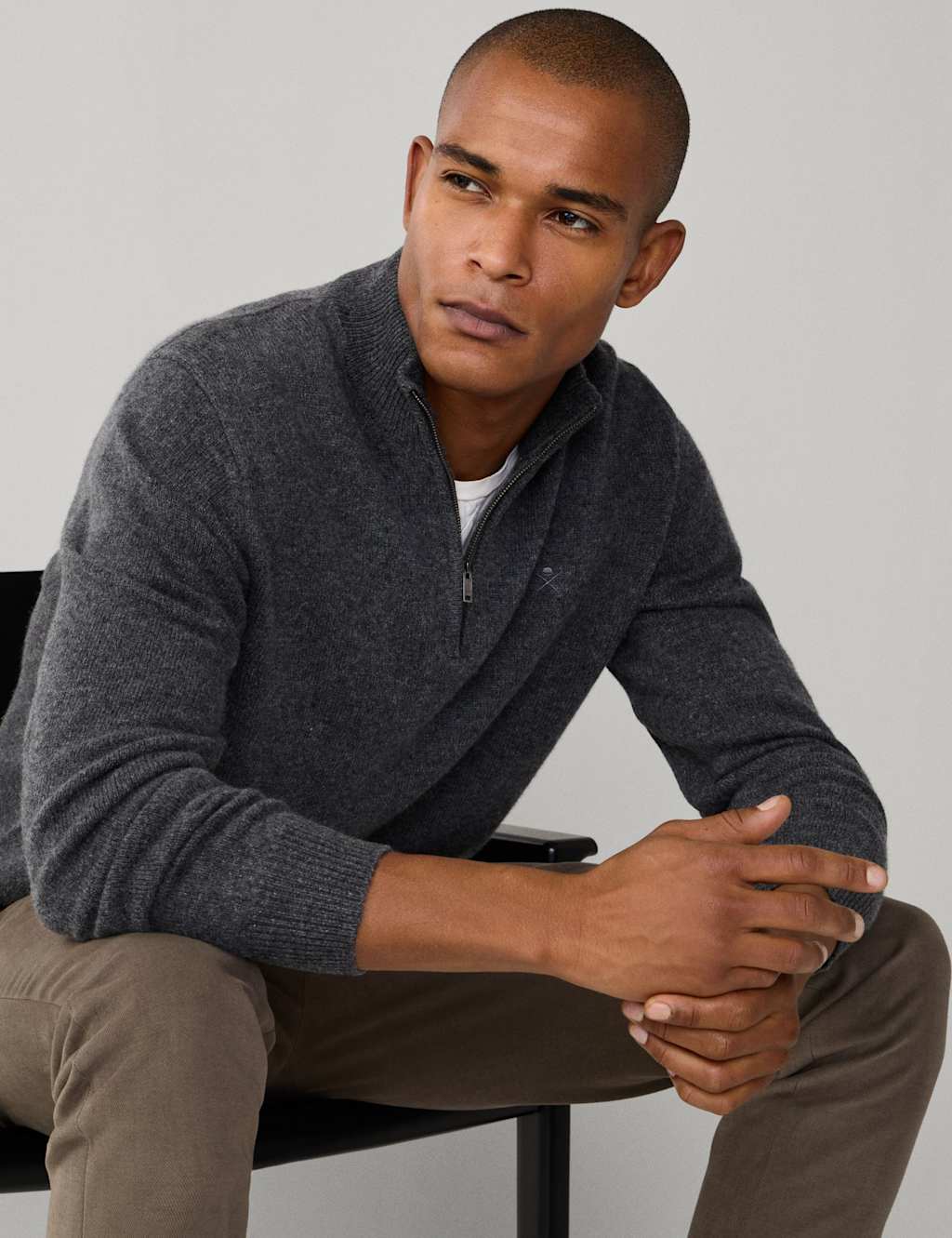 Hackett Pure Lambswool Half Zip Jumper Charcoal
