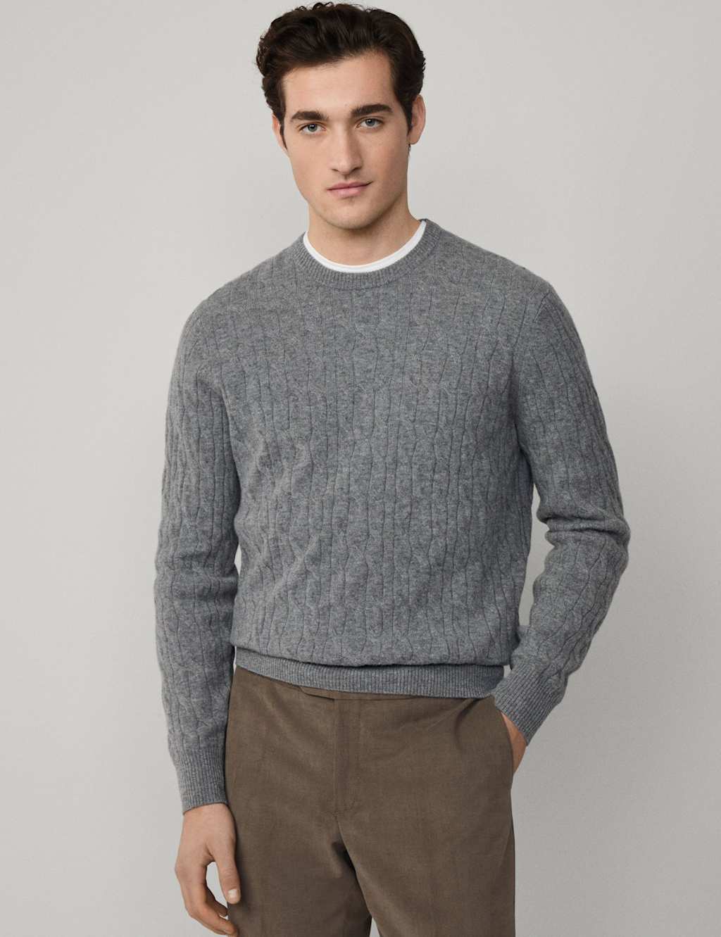 Hackett Pure Lambswool Cable Jumper Grey