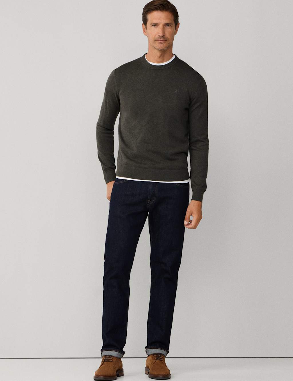 Hackett Pure Cotton Crew Neck Sweatshirt Dark Khaki