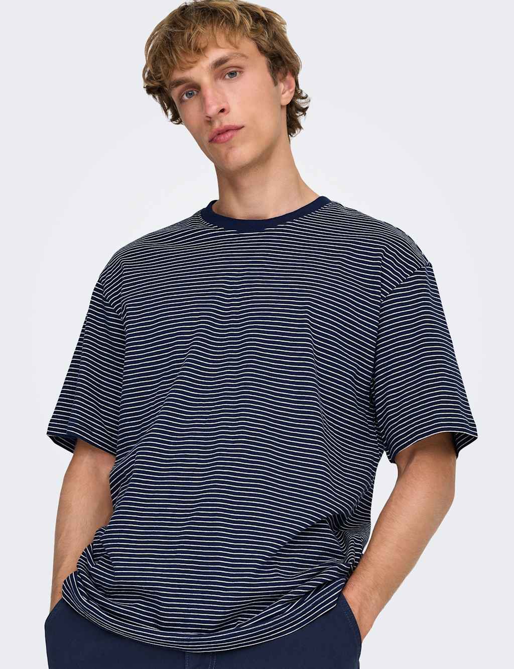 Only & Sons Men's Pure Cotton Striped T-Shirt - S - Navy Mix - Available at M&S