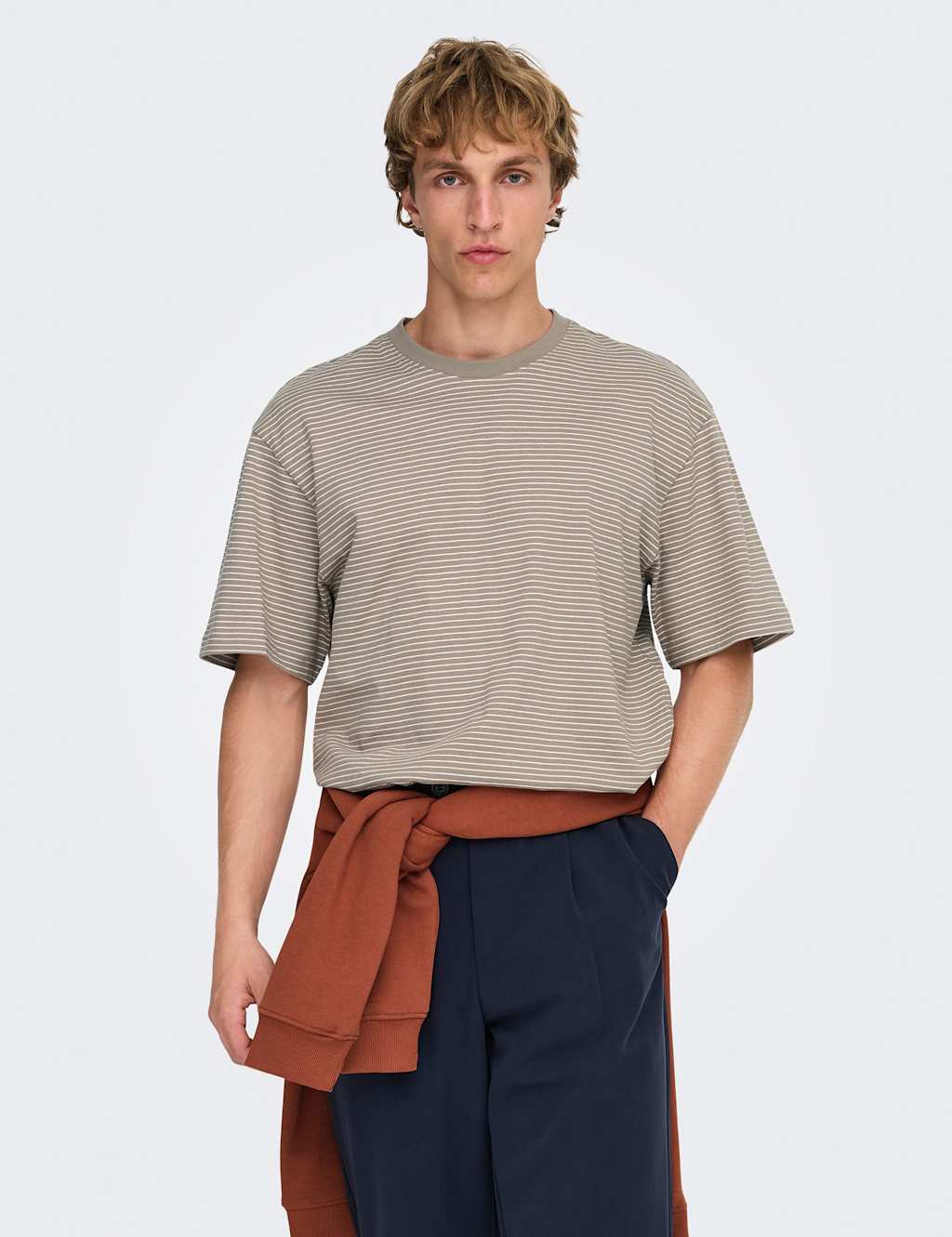 Only & Sons Men's Pure Cotton Striped T-Shirt - XL - Taupe - Available at M&S