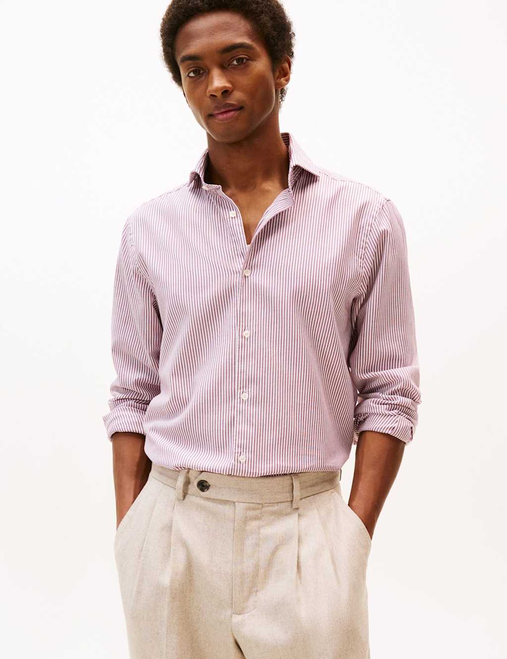 Tommy Hilfiger Regular Fit Pure Cotton Striped Oxford Shirt Red Mix