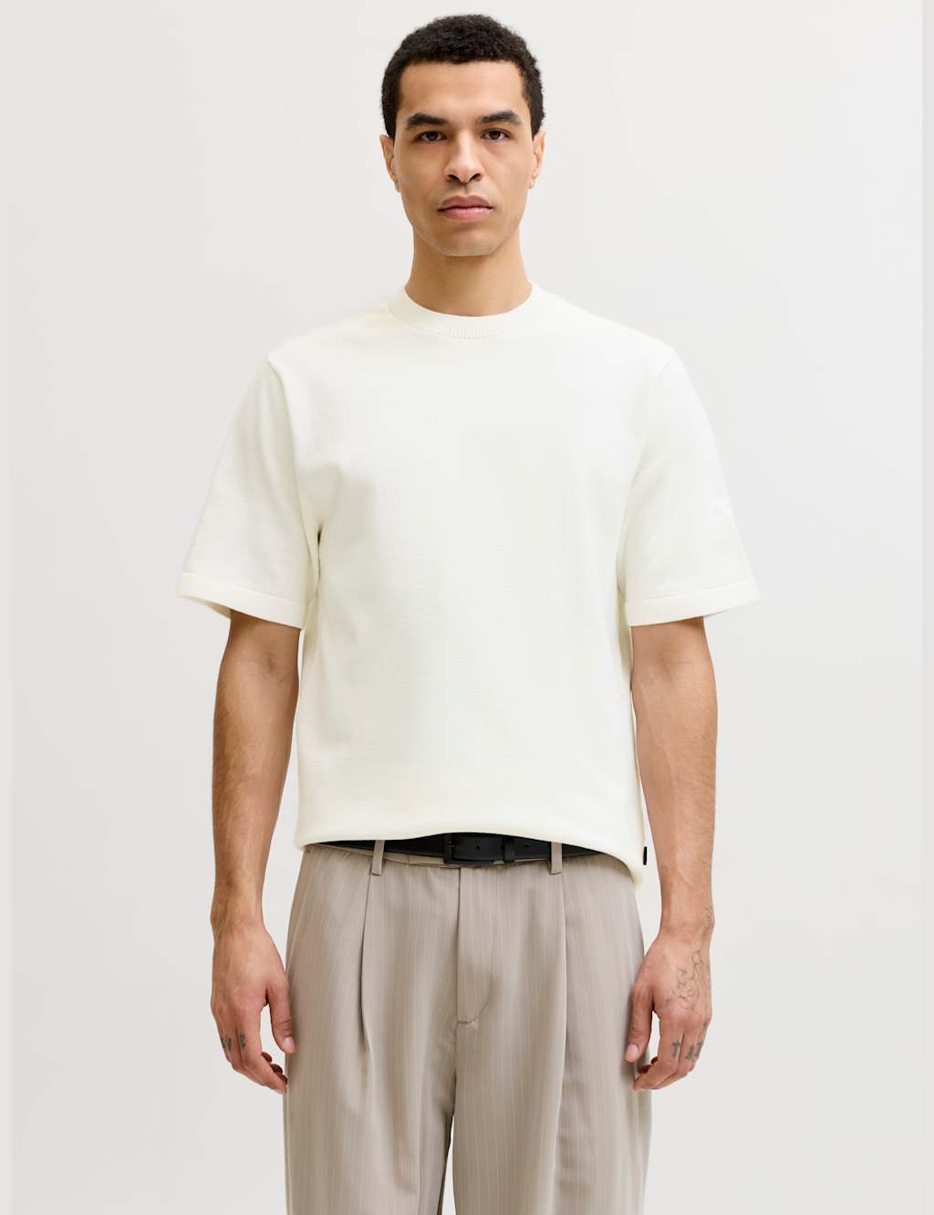 Jack & Jones Men's Pure Cotton Crew Neck Knitted T-Shirt - XL - White - Available at M&S
