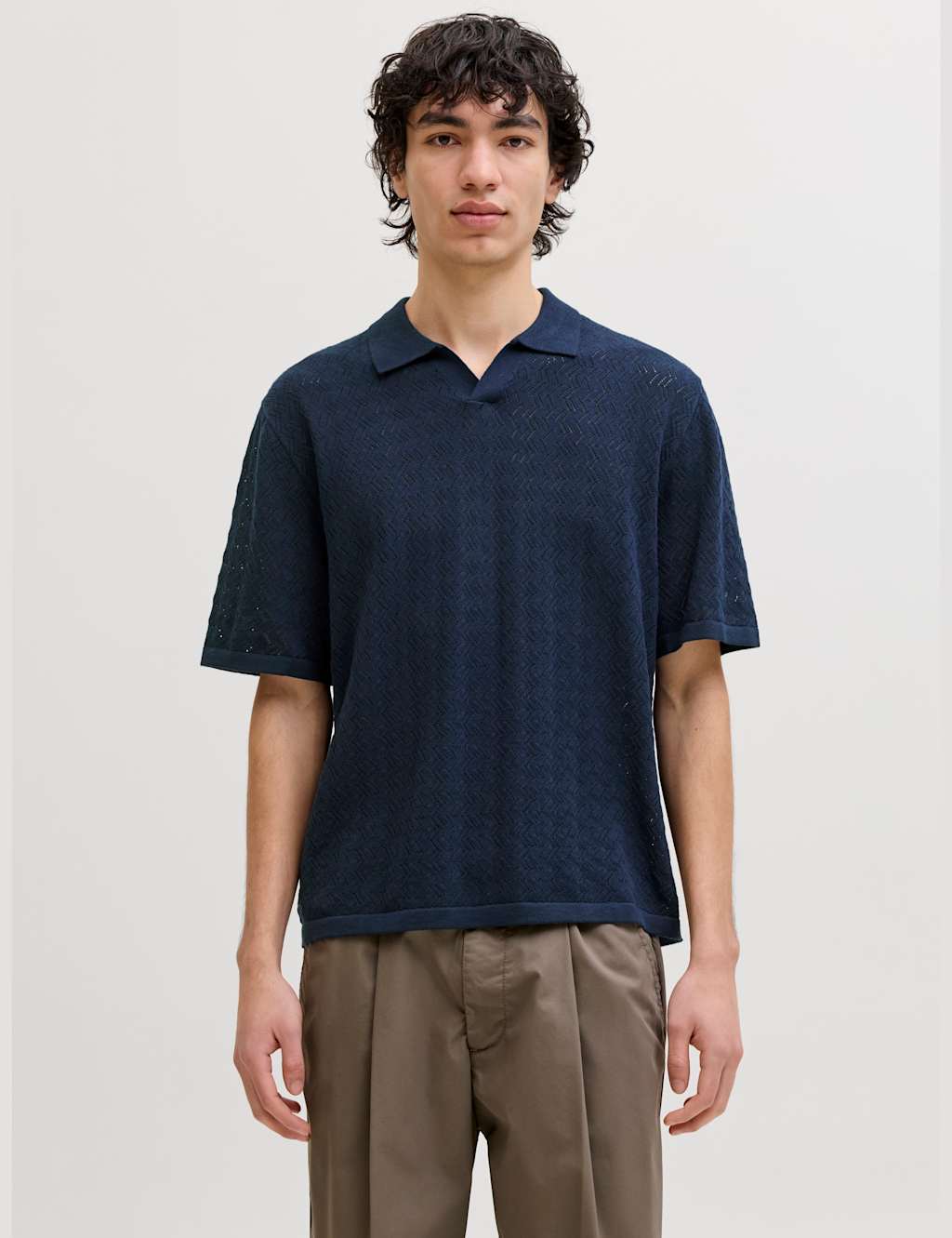 Jack & Jones Men's Cotton Blend Textured Polo Shirt - XL - Blue - Available at M&S
