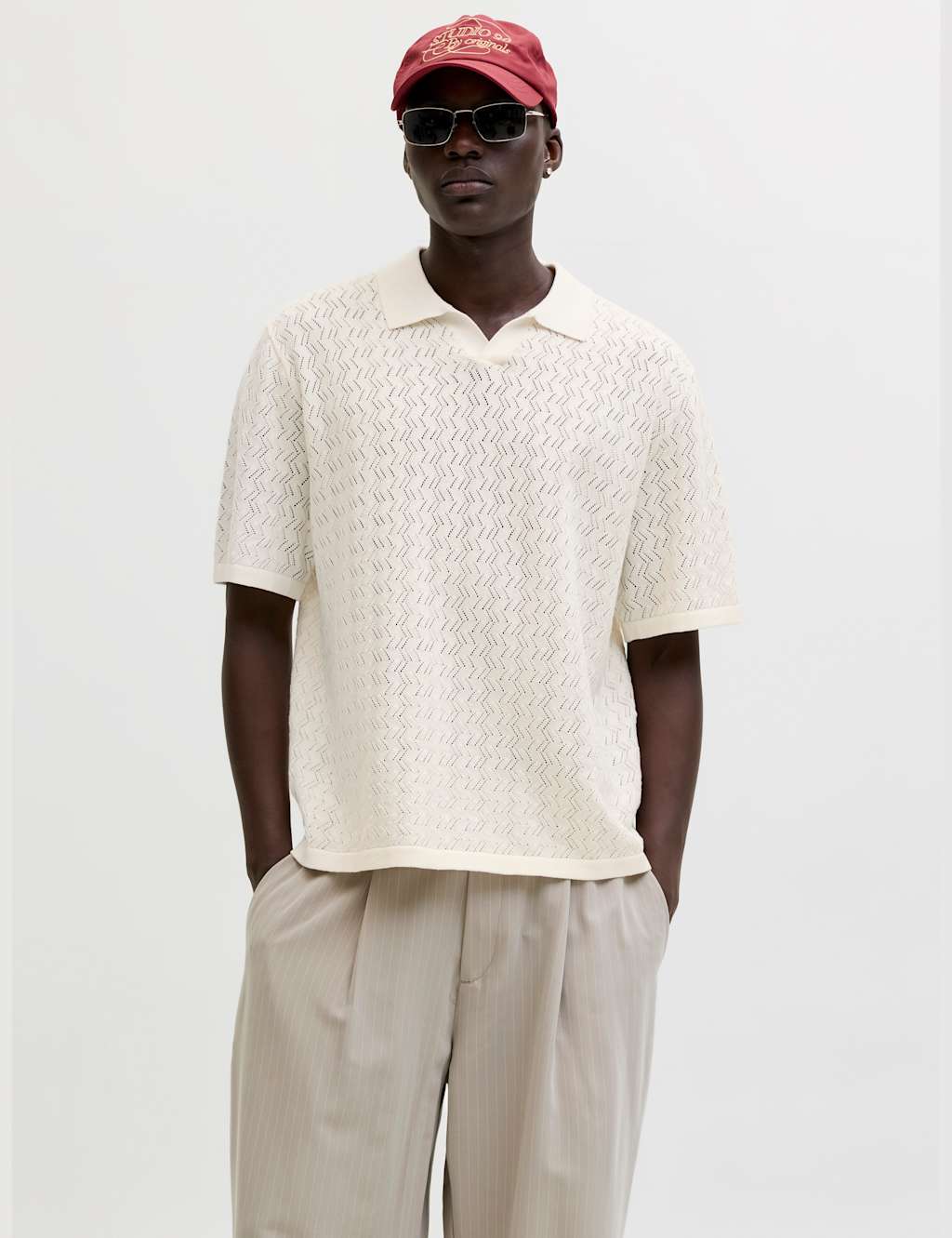 Jack & Jones Men's Cotton Blend Textured Polo Shirt - S - Cream - Available at M&S