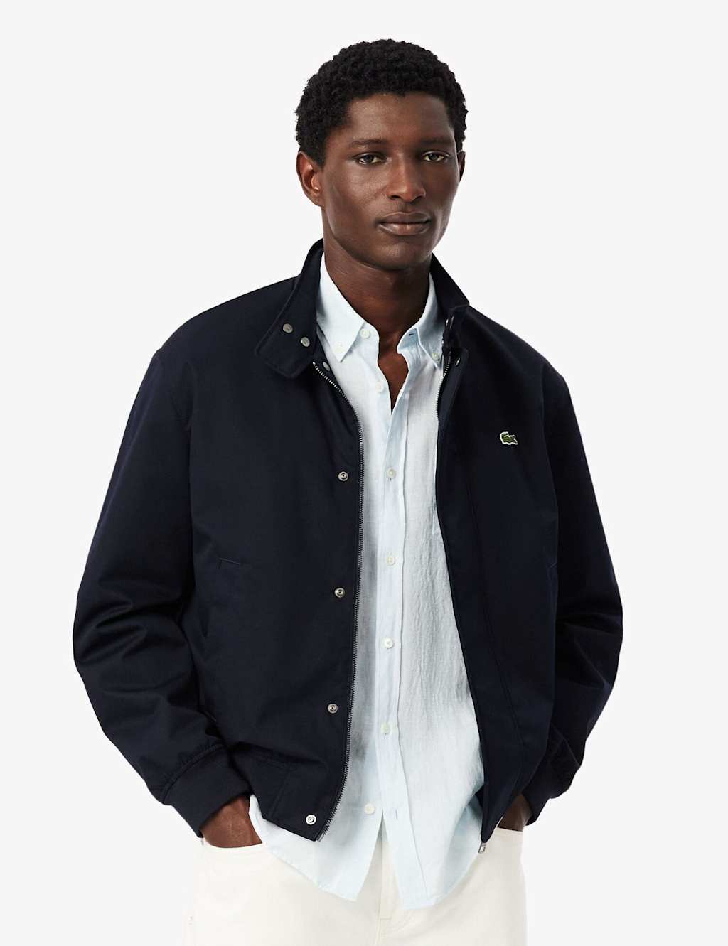 Lacoste Men's Water Repellent Twill Harrington Jacket - XL - Navy - Available at M&S