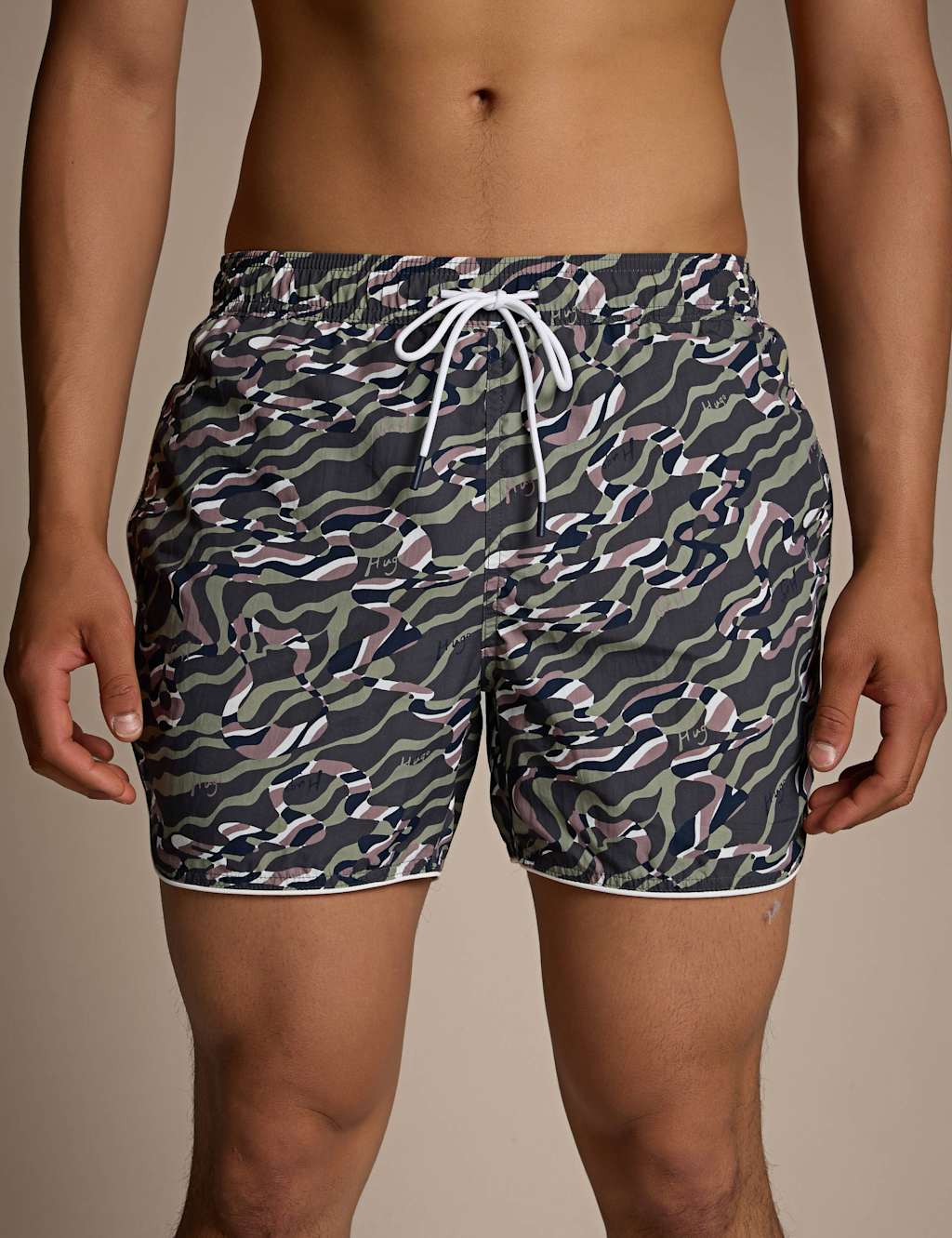 Hugo Men's Quick Dry Printed Swim Shorts - M - Green Mix - Available at M&S