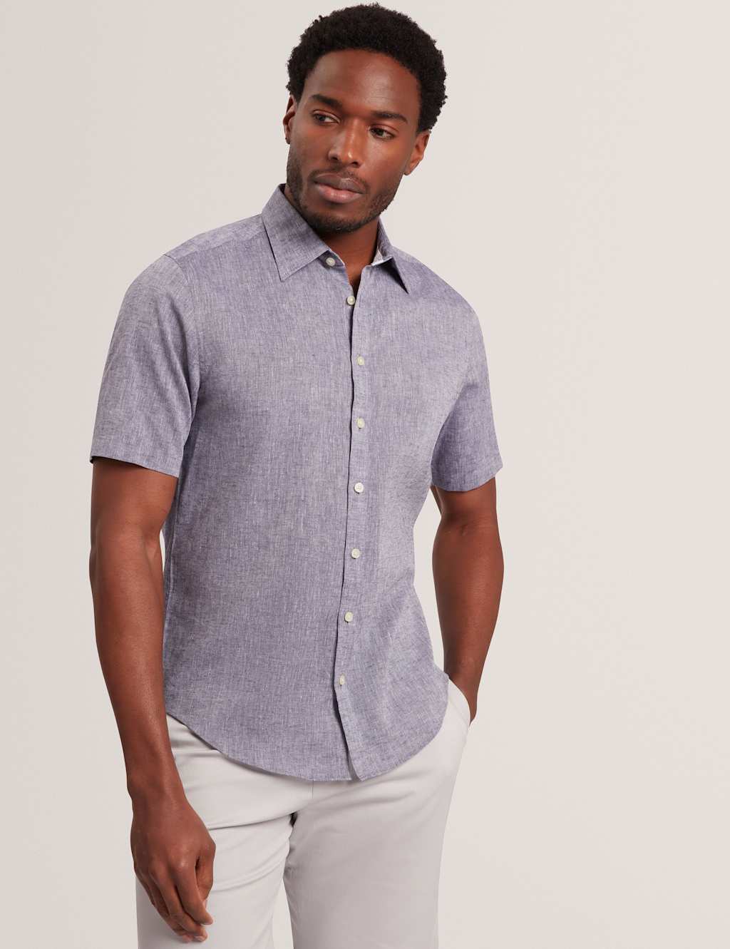 Ted Baker Men's Regular Fit Cotton Linen Blend Shirt - 2XL - Navy - Available at M&S