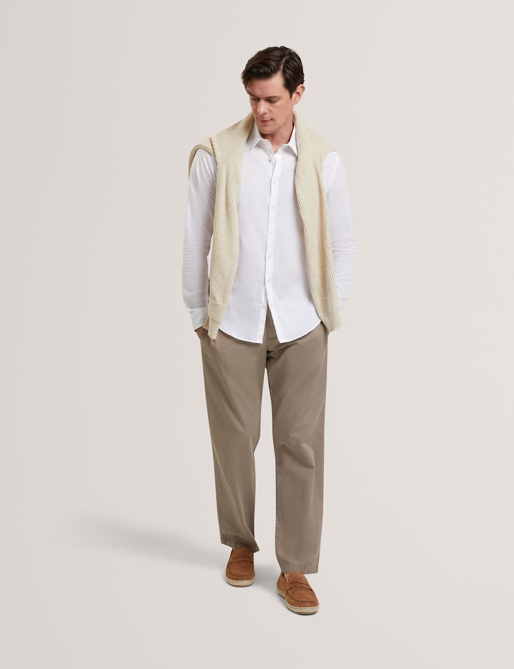 Ted Baker Men's Regular Fit Cotton Linen Blend Chinos - 32 - Brown - Available at M&S