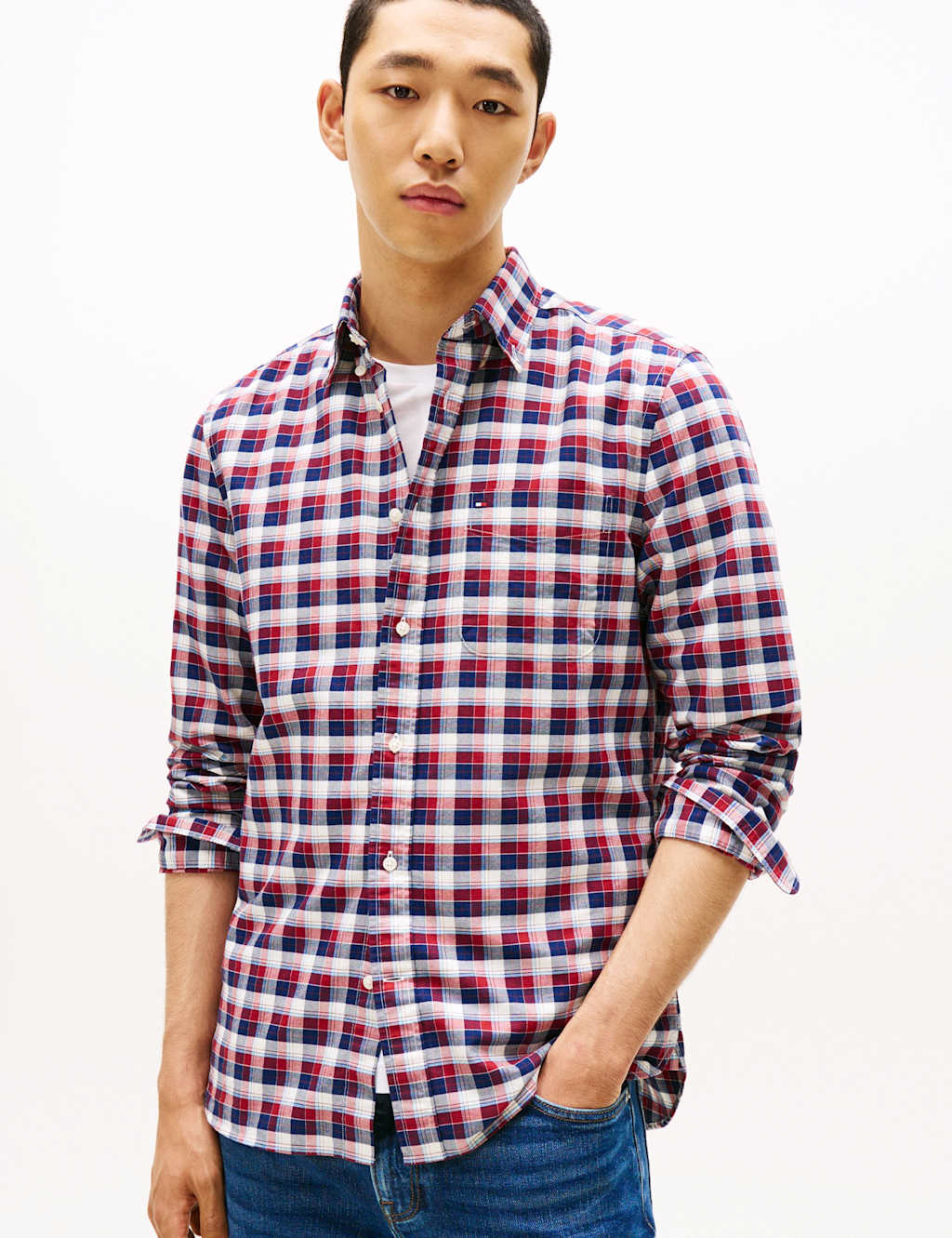 Tommy Hilfiger Regular Fit Pure Cotton Tartan Oxford Shirt Red Mix