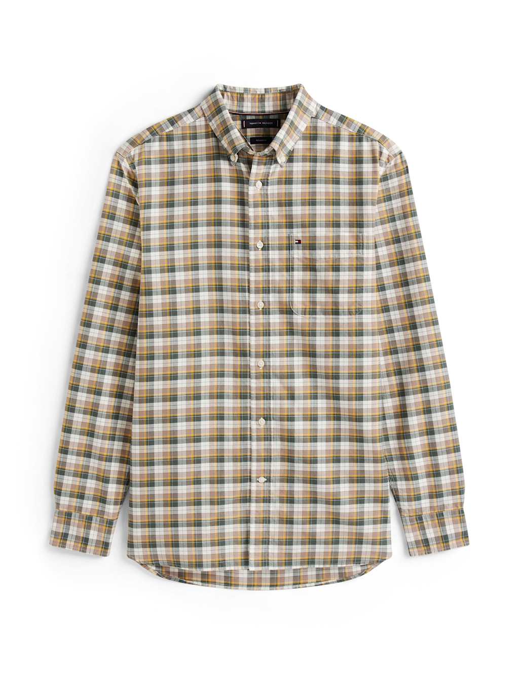 Tommy Hilfiger Regular Fit Pure Cotton Tartan Oxford Shirt Beige Mix