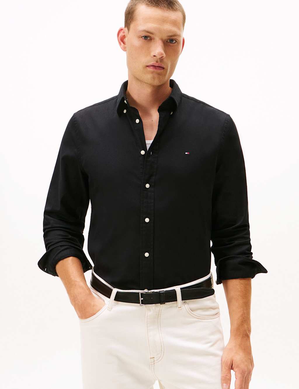 Tommy Hilfiger Regular Fit Cotton Rich Flannel Shirt Black