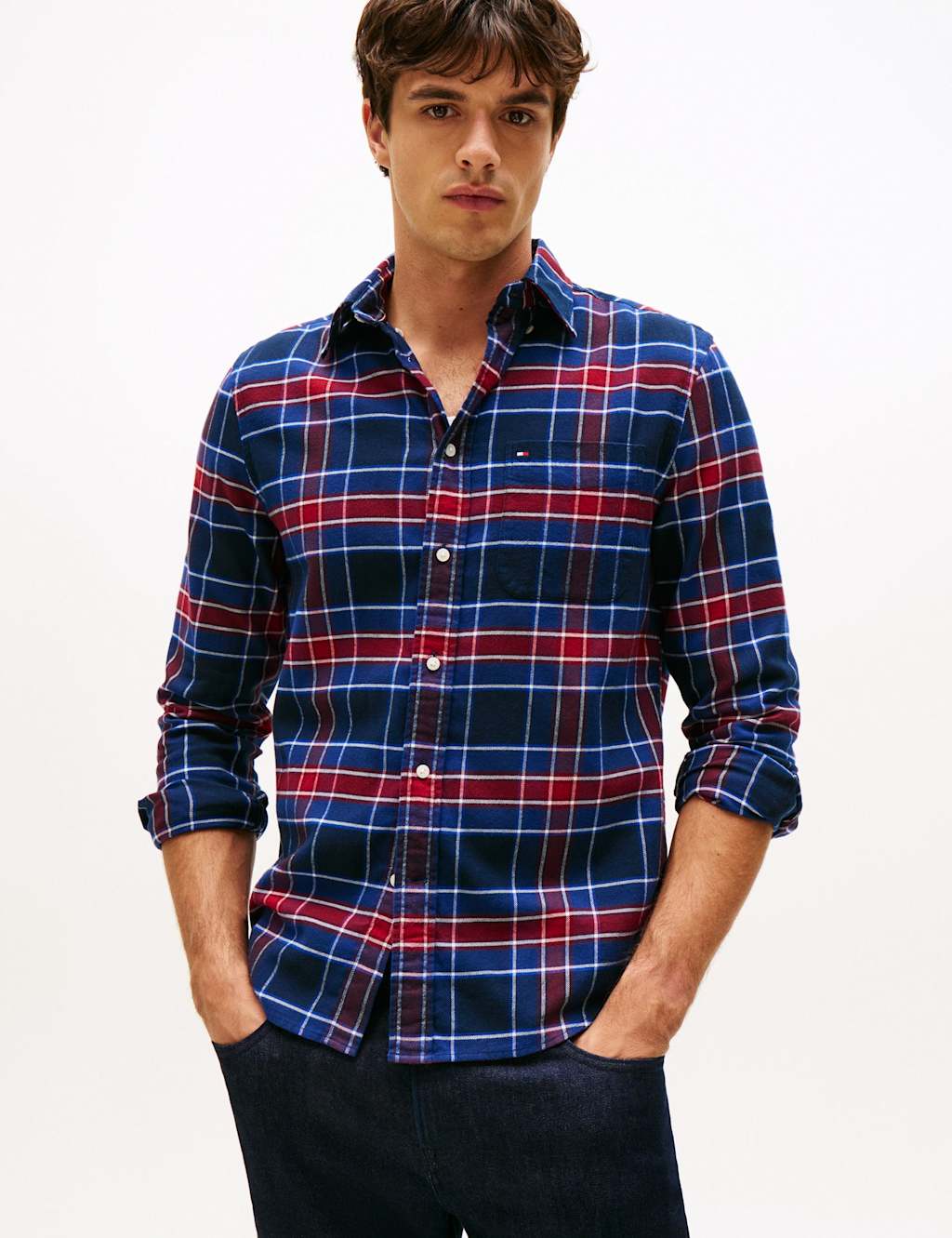 Tommy Hilfiger Hero Pure Cotton Flannel Checked Shirt Navy Mix
