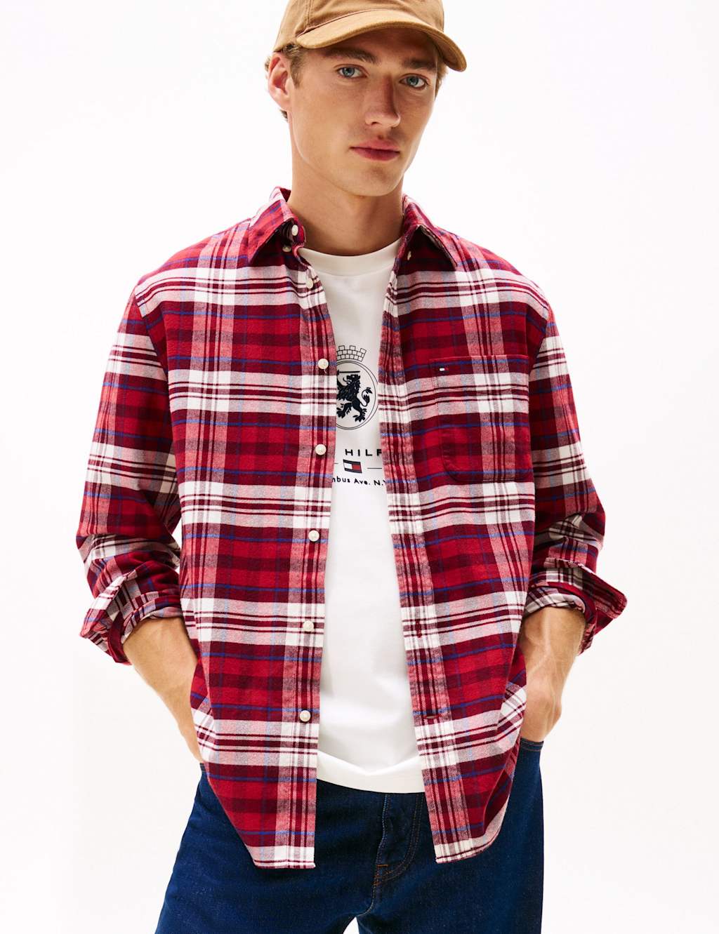Tommy Hilfiger Hero Regular Fit Pure Cotton Check Shirt Red Mix
