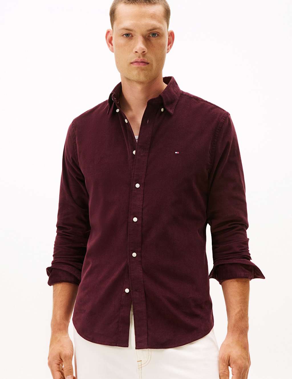 Tommy Hilfiger Regular Fit Corduroy Shirt Burgundy
