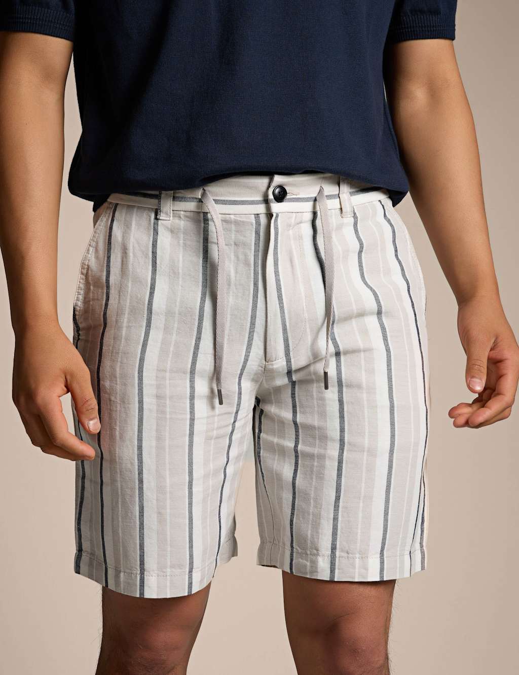 Boss Men's Linen Rich Striped Chino Shorts - 34 - Beige - Available at M&S