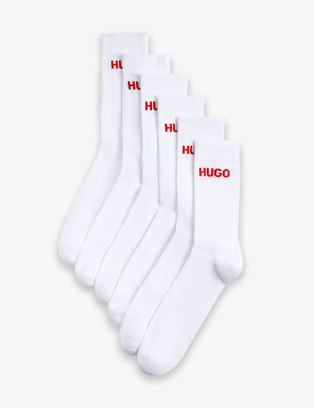 Hugo Men's 6 Pack Logo Cotton Rich Ribbed Socks - 9-11 - White Mix - Available at M&S