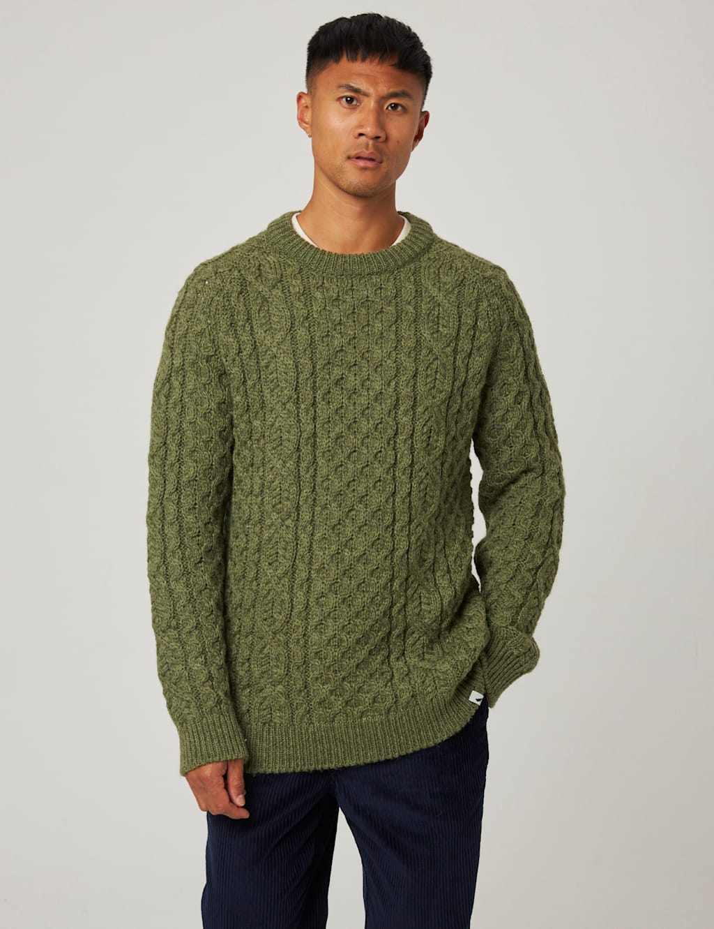 Peregrine Men's Pure Wool Cable Crew Neck Jumper - 3XL - Green - Available at M&S