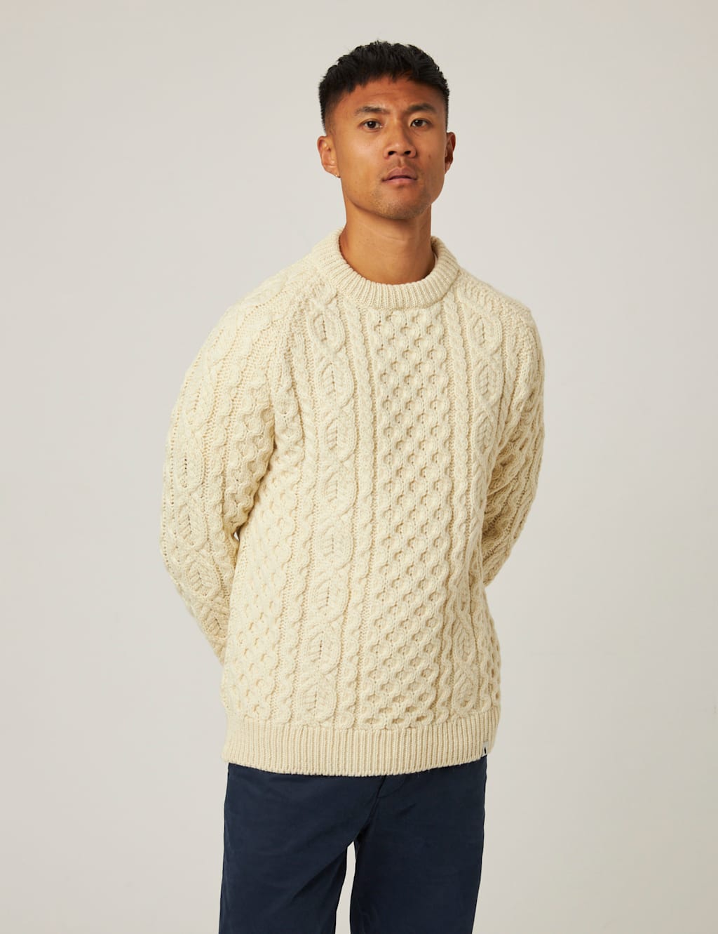 Peregrine Pure Wool Cable Crew Neck Jumper Cream