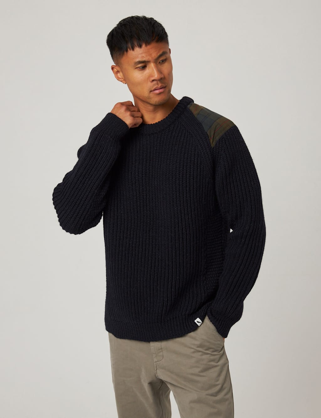 Peregrine Pure Wool Textured Crew Neck Jumper Navy