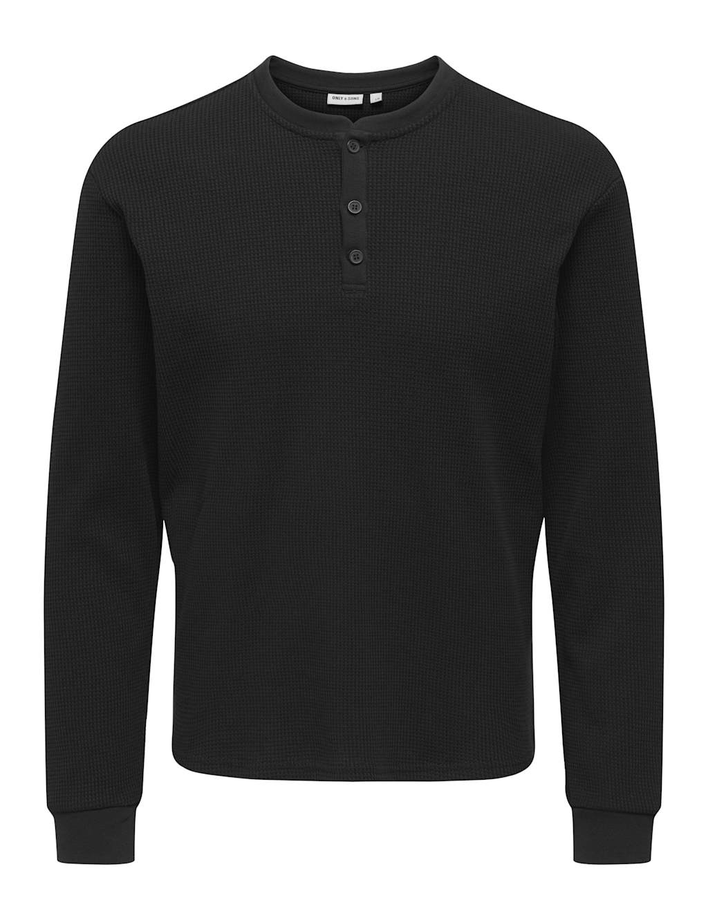 ONLY & SONS Jersey Grandad Collar Long Sleeve Top Black