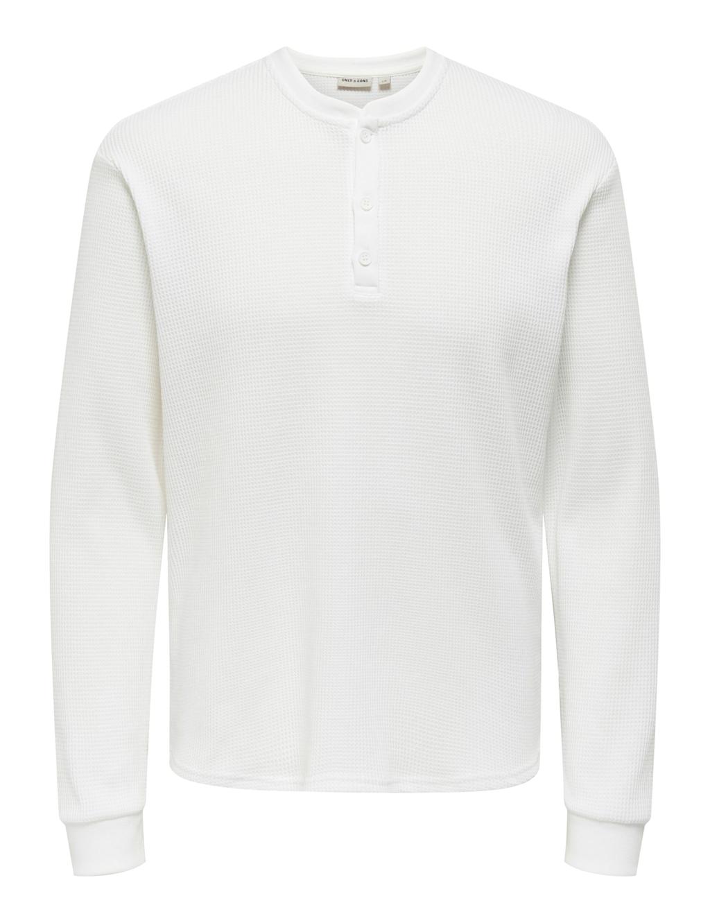 ONLY & SONS Jersey Grandad Collar Long Sleeve Top White