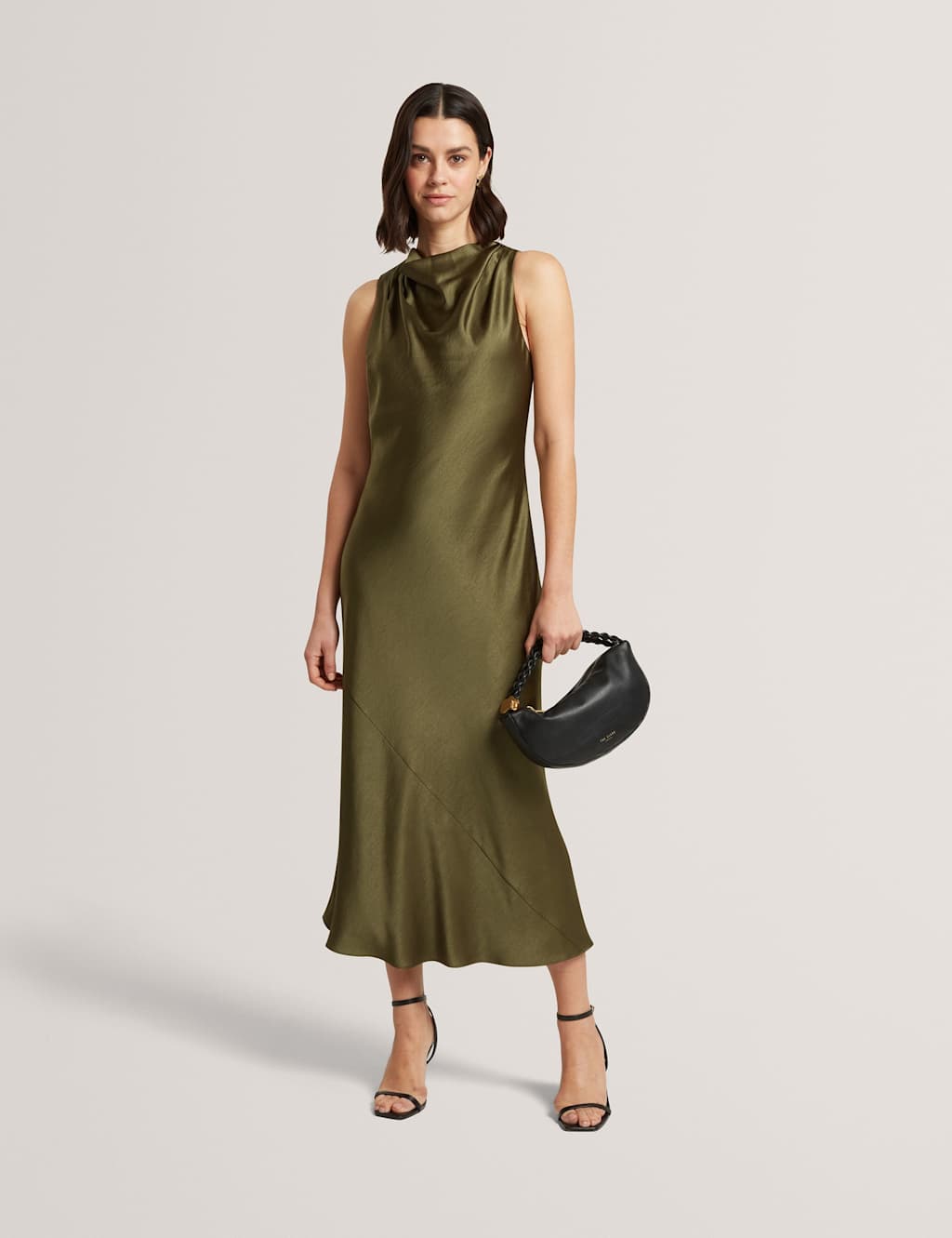Ted Baker Women's Satin Cowl Neck Midi Slip Dress - 16 - Khaki - Available at M&S