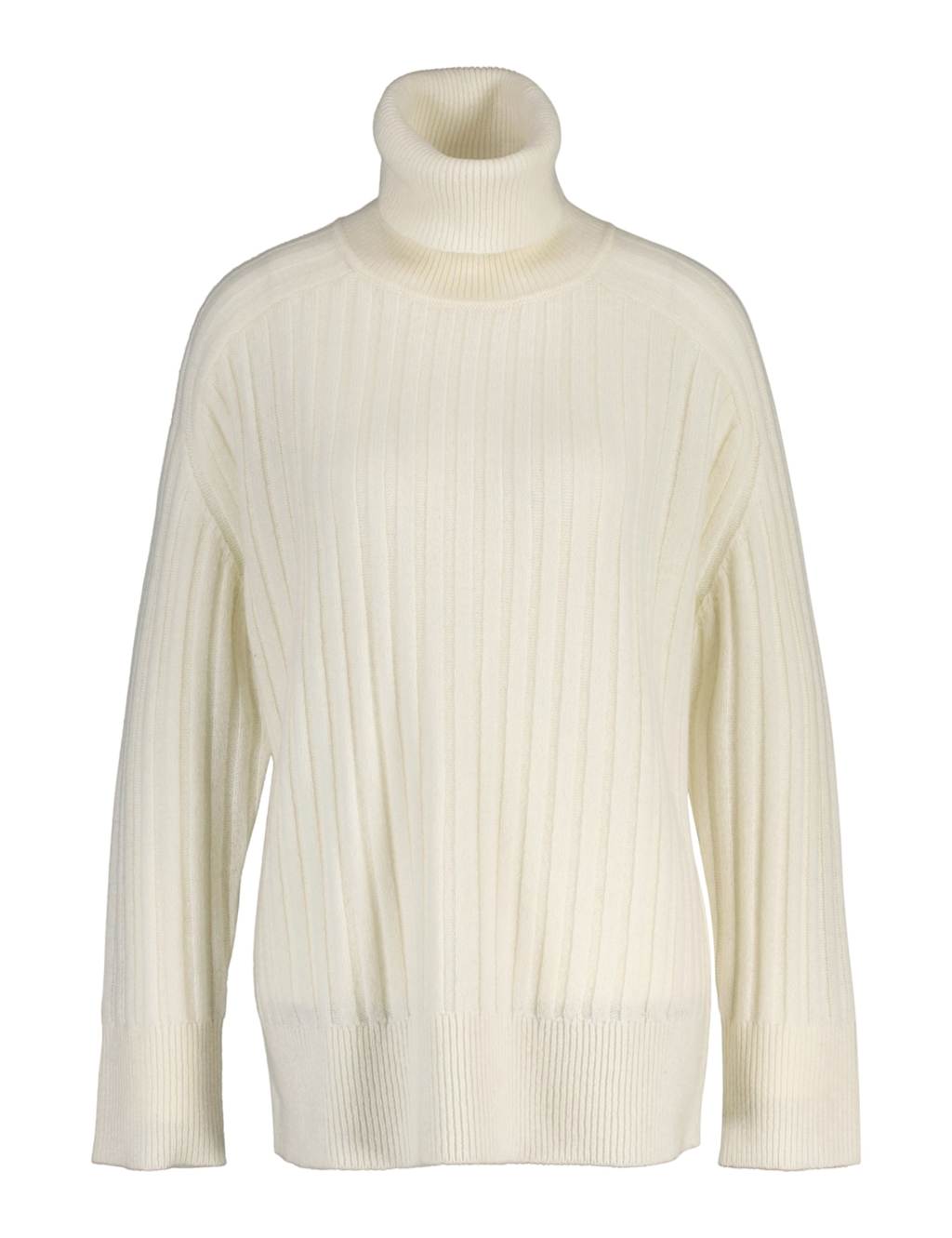 GANT Lambswool Rich Ribbed Roll Neck Jumper Cream