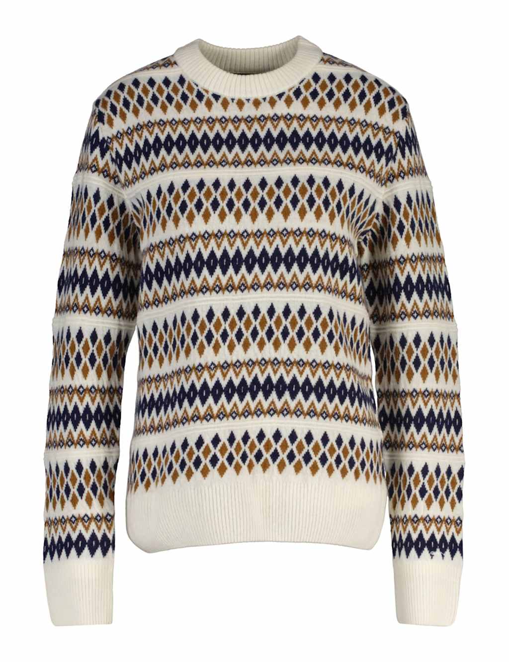 GANT Wool Rich Fair Isle Crew Neck Jumper Cream Mix